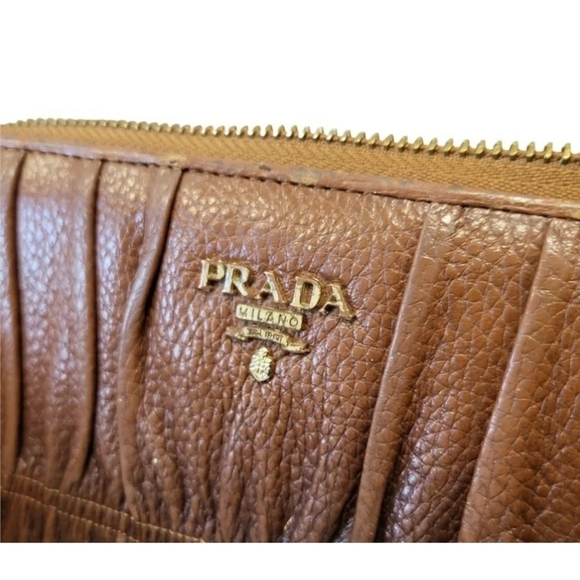 PRADA Italy Nappa Gaufre Zip Around Gradient Brown Leather Wallet Rare - Picture 5 of 10